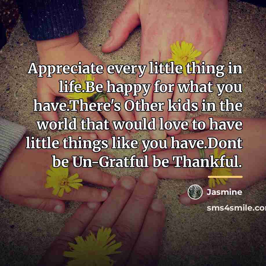 “Appreciate every little thing in life.Be happy for what you…” quote by Jasmine