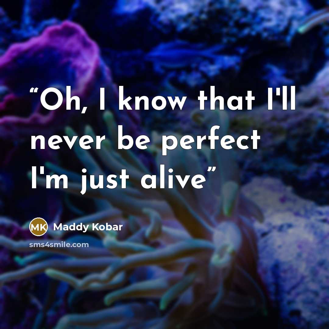 “Oh, I know that I'll never be perfect I'm just alive” quote by Maddy Kobar