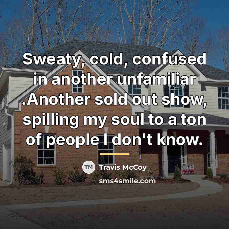 “Sweaty, cold, confused in another unfamiliar .Another sold out show,…” quote by Travis McCoy