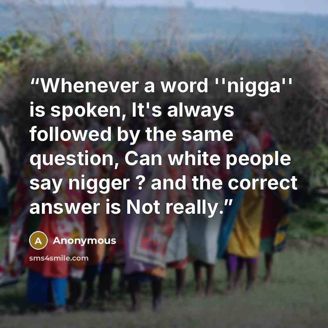 “Whenever a word ''nigga'' is spoken, It's always followed by the same question, Can white people say nigger ? and the correct answer is Not really.” quote by Anonymous