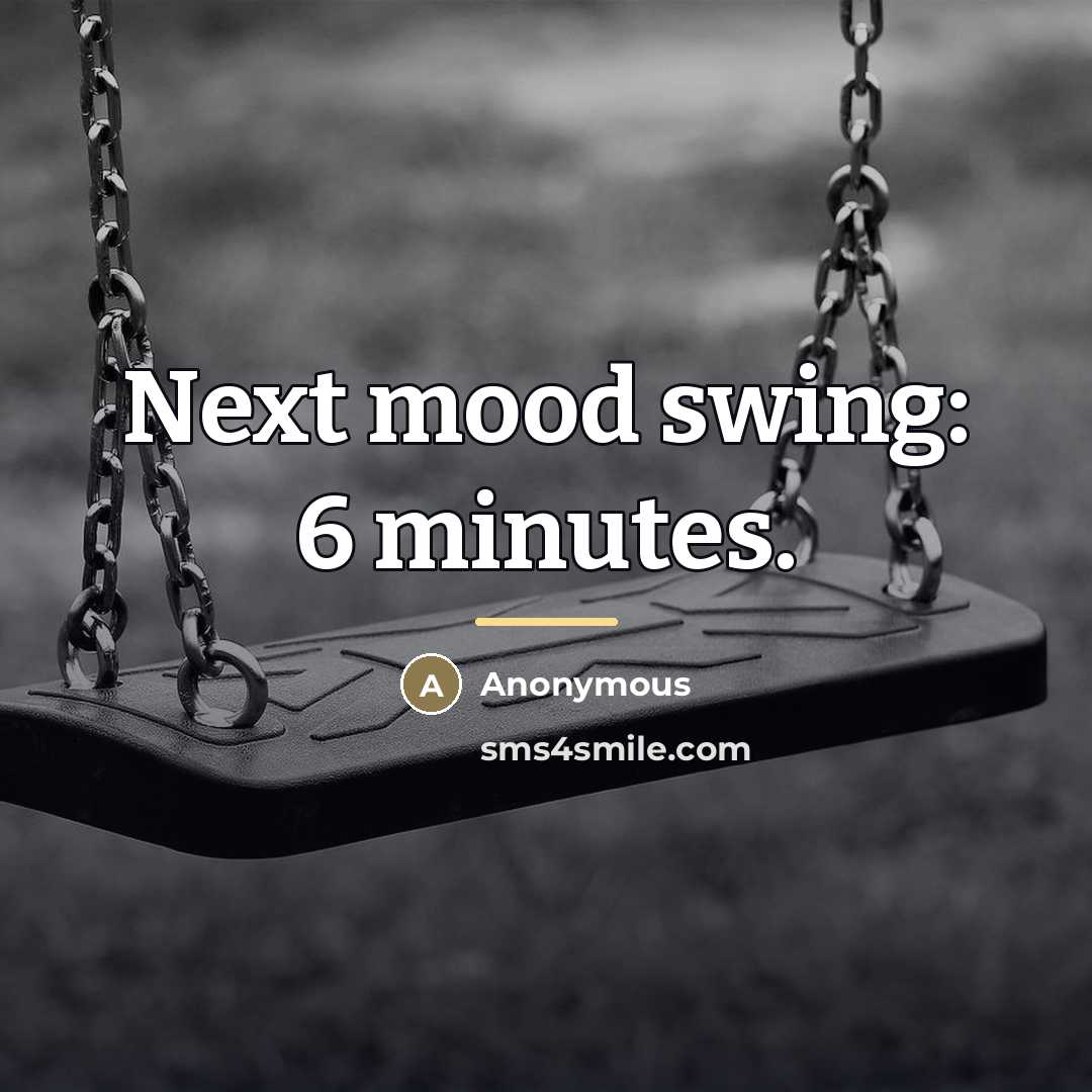 “Next mood swing: 6 minutes.…” quote by Anonymous