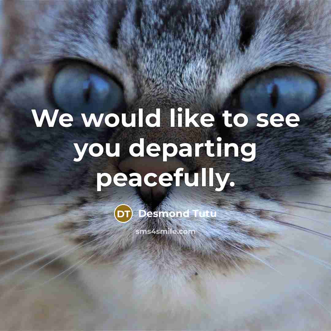 “We would like to see you departing peacefully.…” quote by Desmond Tutu