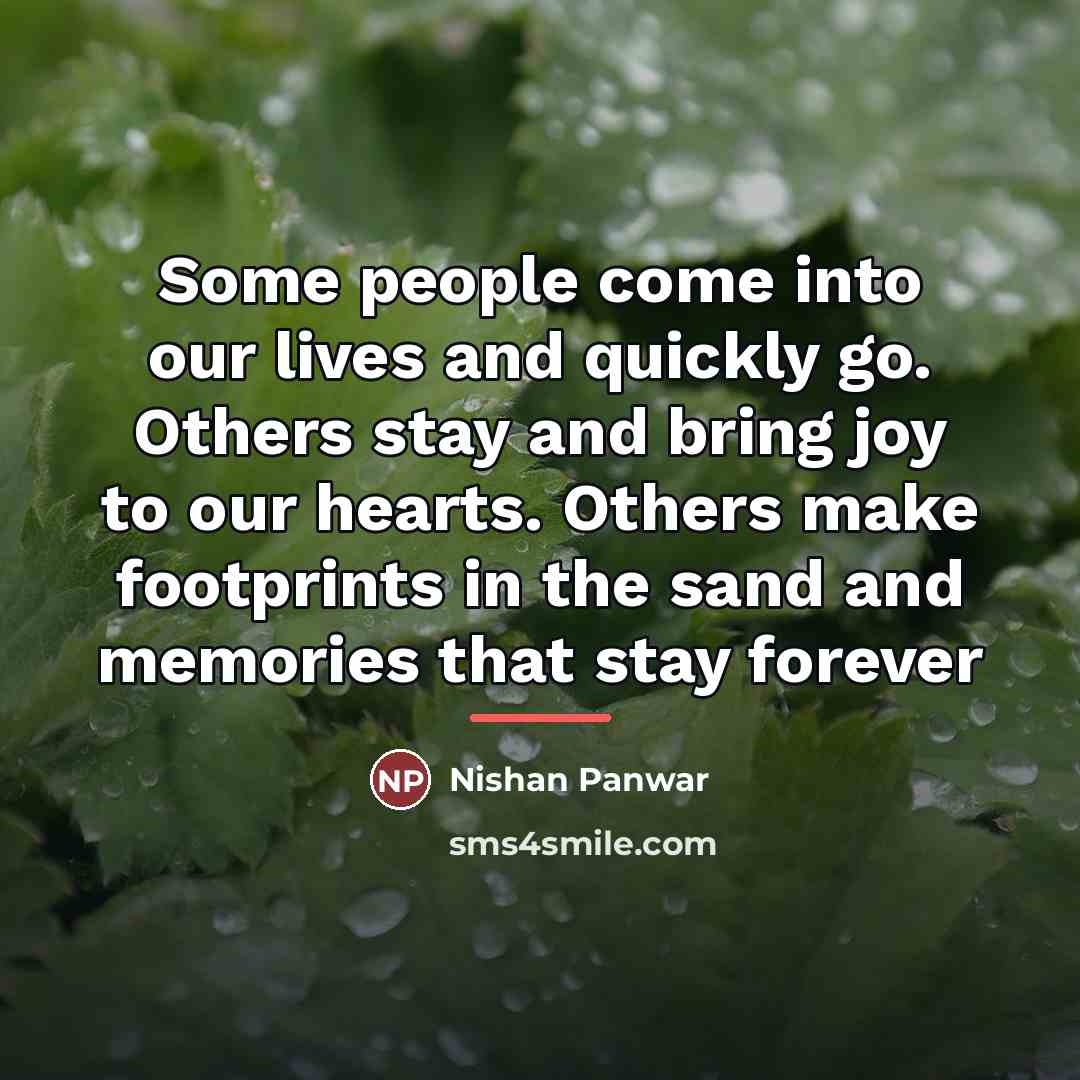 “Some people come into our lives and quickly go. Others…” quote by Nishan Panwar