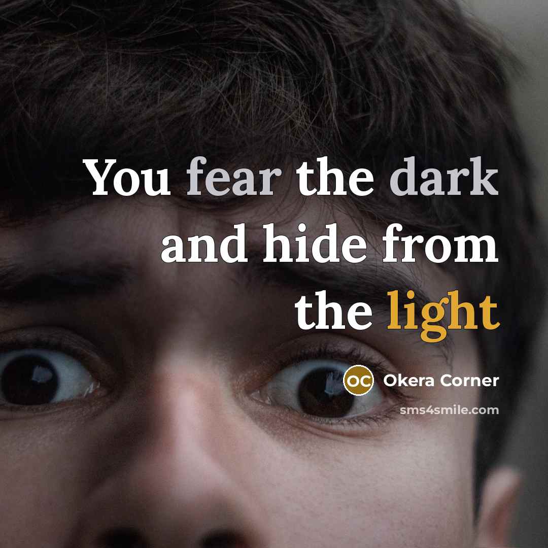 “You fear the dark and hide from the light…” quote by Okera Corner