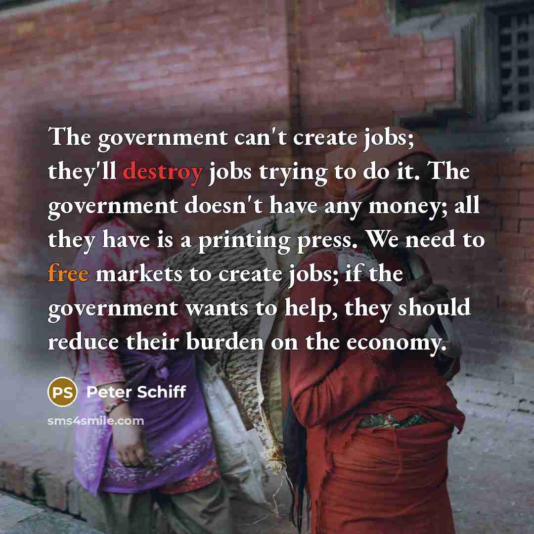 “The government can't create jobs; they'll destroy jobs trying to…” quote by Peter Schiff