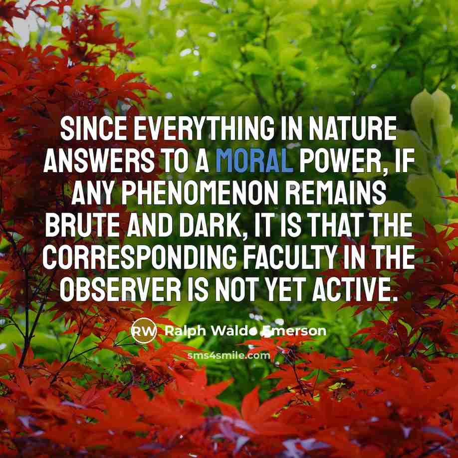 “Since everything in nature answers to a moral power, if…” quote by Ralph Waldo Emerson