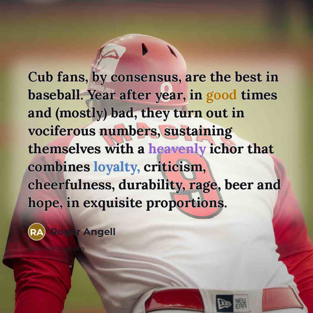 “Cub fans, by consensus, are the best in baseball. Year…” quote by Roger Angell