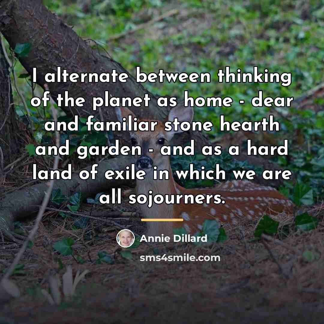 “I alternate between thinking of the planet as home -…” quote by Annie Dillard