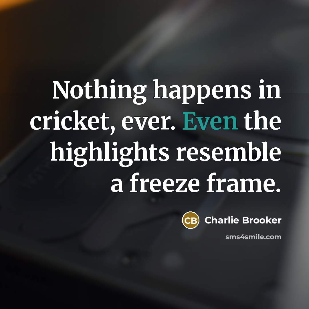“Nothing happens in cricket, ever. Even the highlights resemble a…” quote by Charlie Brooker