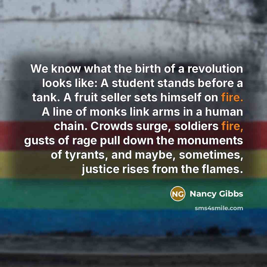 “We know what the birth of a revolution looks like:…” quote by Nancy Gibbs