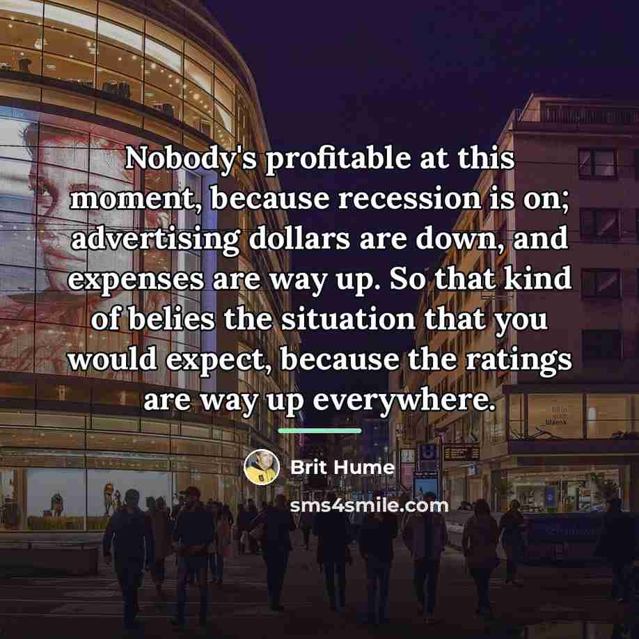 “Nobody's profitable at this moment, because recession is on; advertising…” quote by Brit Hume