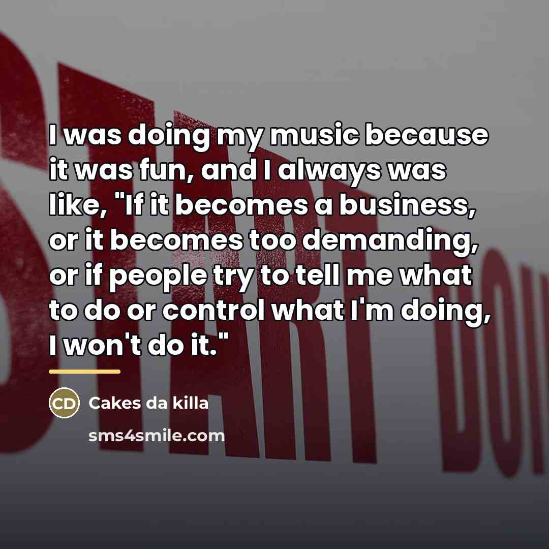 “I was doing my music because it was fun, and…” quote by Cakes da killa