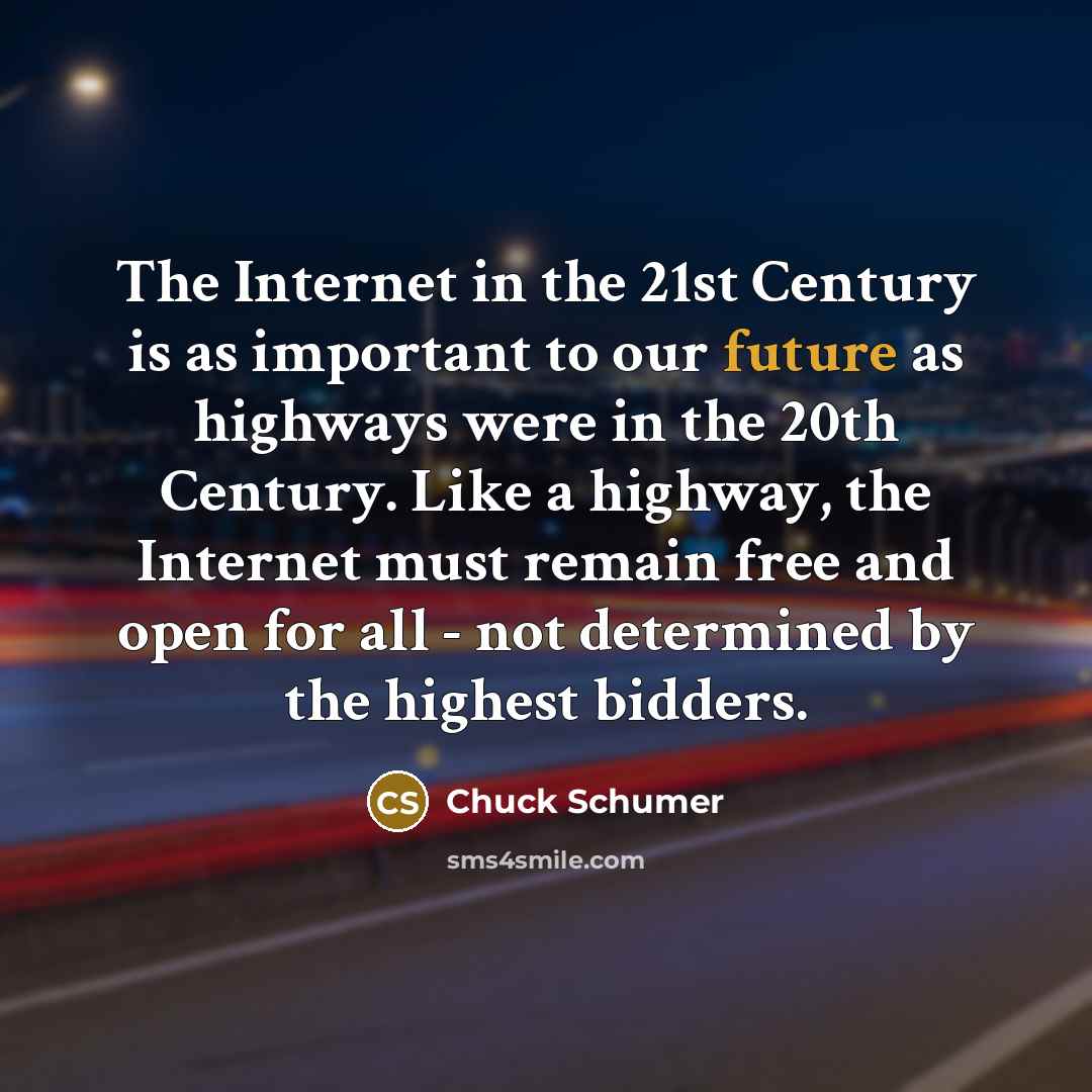 “The Internet in the 21st Century is as important to…” quote by Chuck Schumer