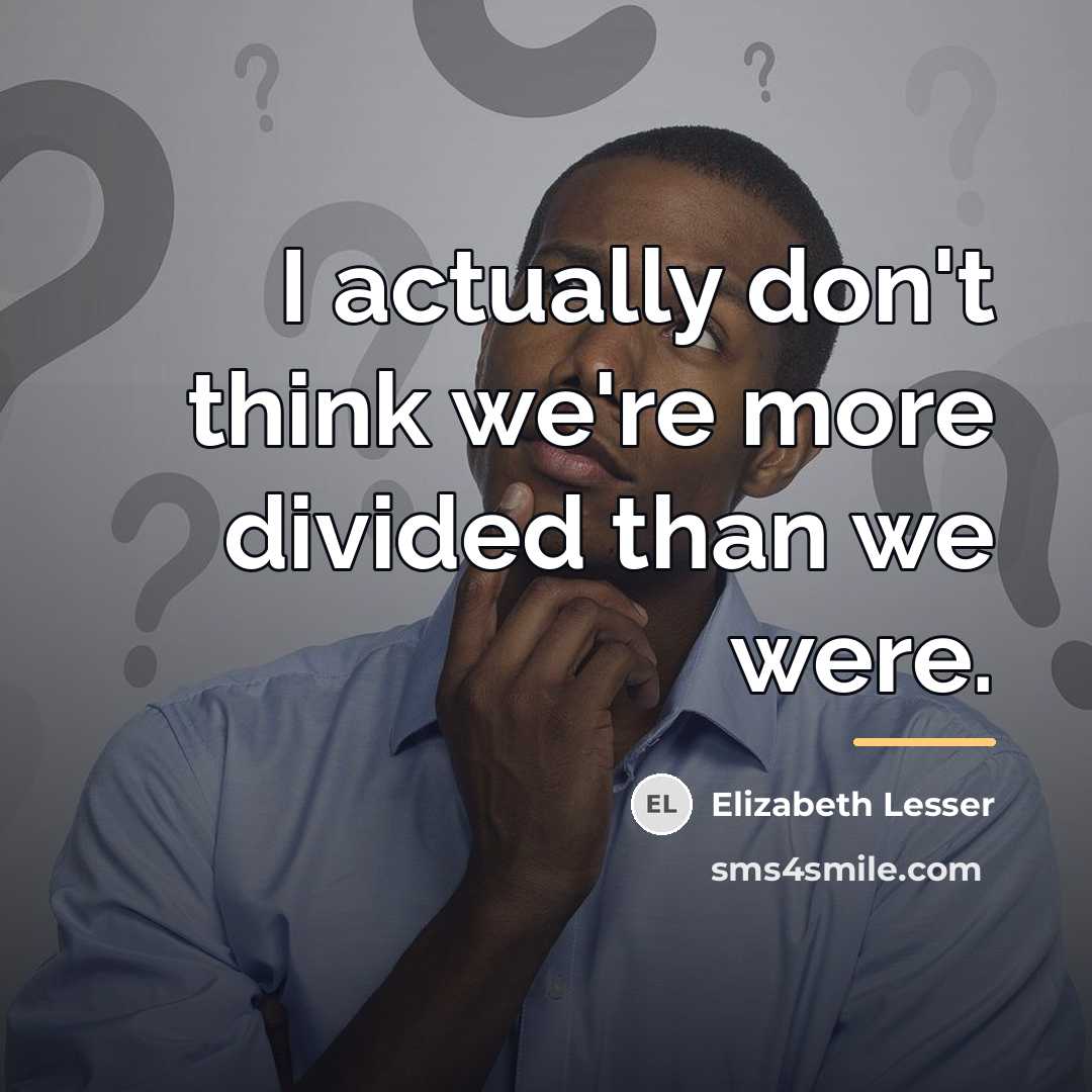 “I actually don't think we're more divided than we were.…” quote by Elizabeth Lesser