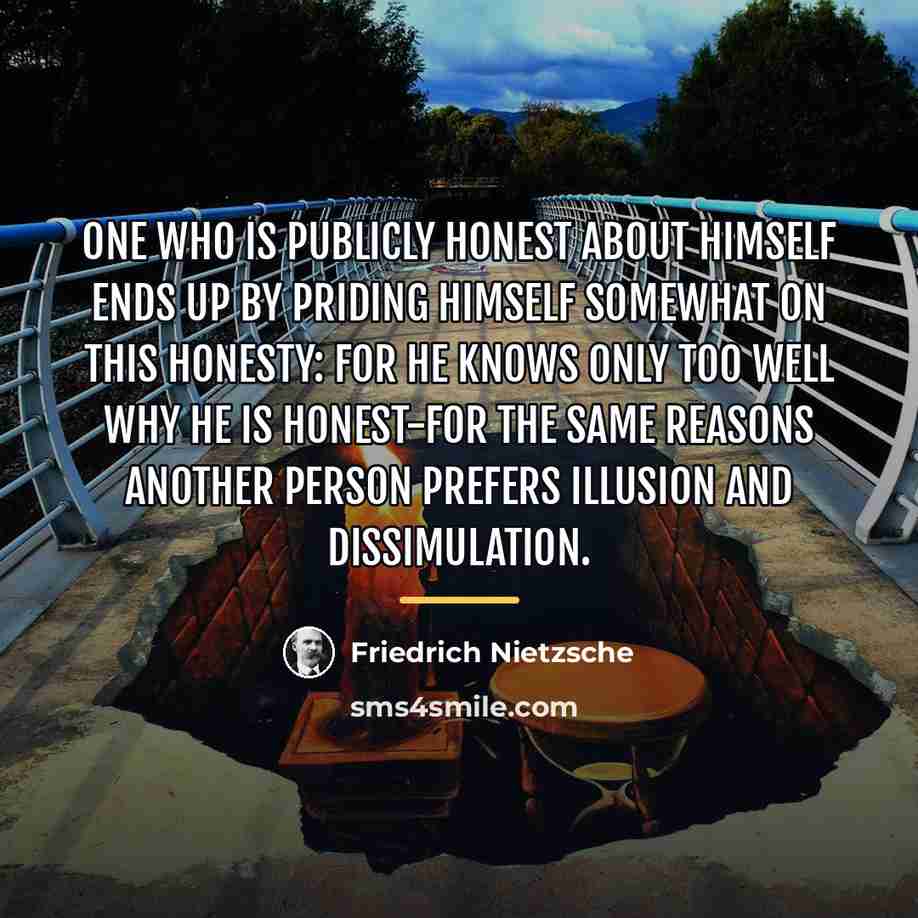 “One who is publicly honest about himself ends up by…” quote by Friedrich Nietzsche