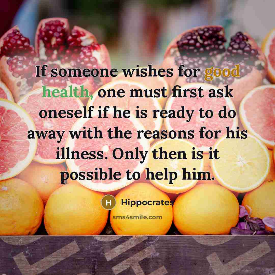 “If someone wishes for good health, one must first ask…” quote by Hippocrates