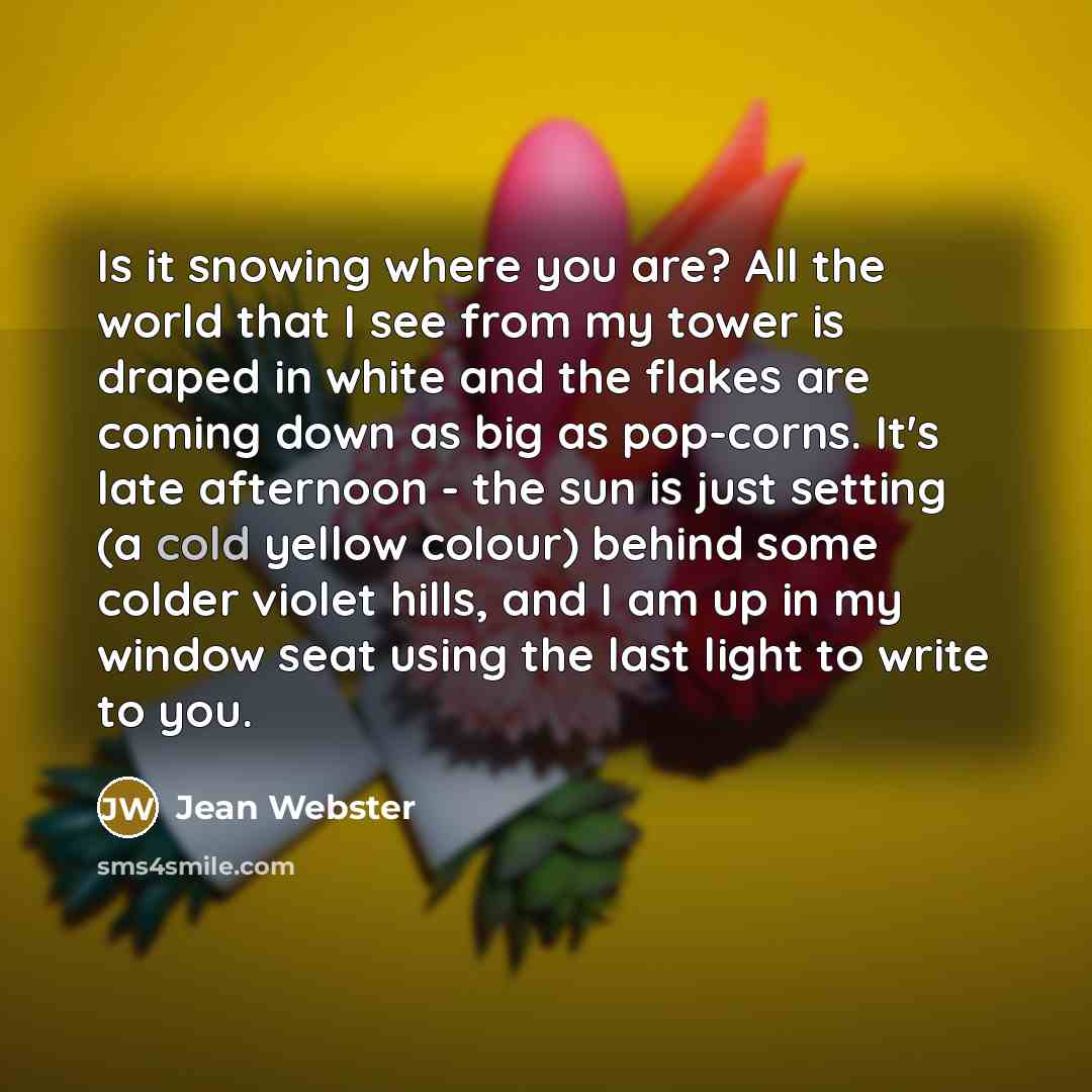 “Is it snowing where you are? All the world that…” quote by Jean Webster