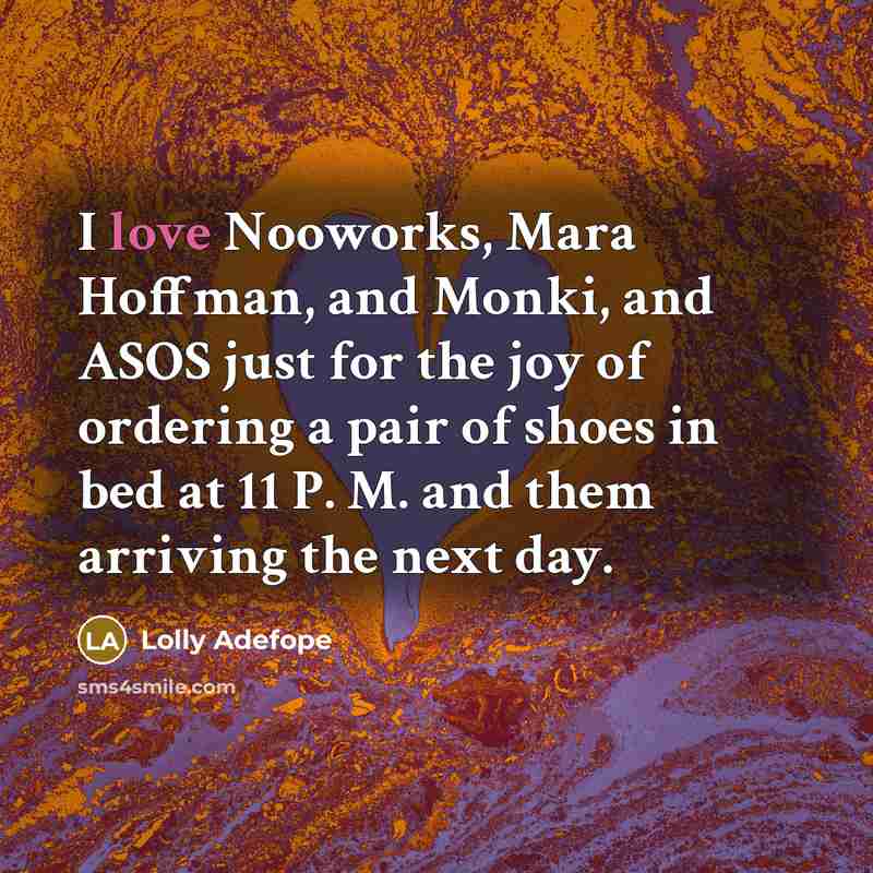 “I love Nooworks, Mara Hoffman, and Monki, and ASOS just…” quote by Lolly Adefope