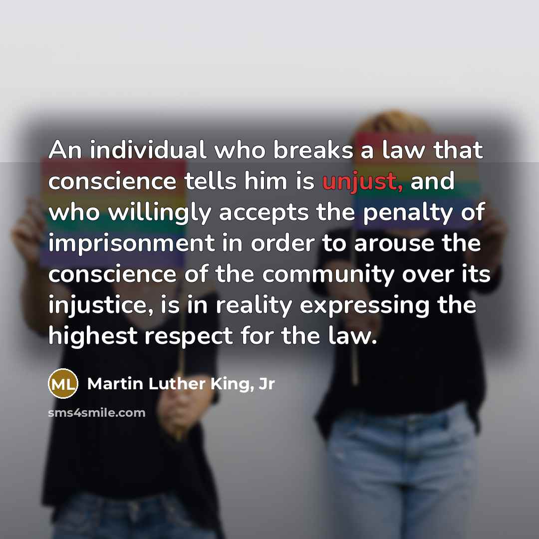 “An individual who breaks a law that conscience tells him…” quote by Martin Luther King, Jr