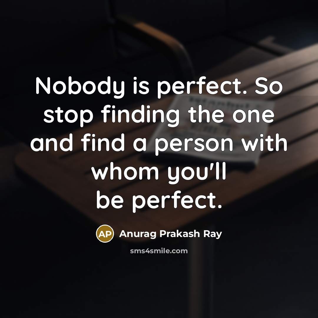 “Nobody is perfect. So stop finding the one and find…” quote by Anurag Prakash Ray