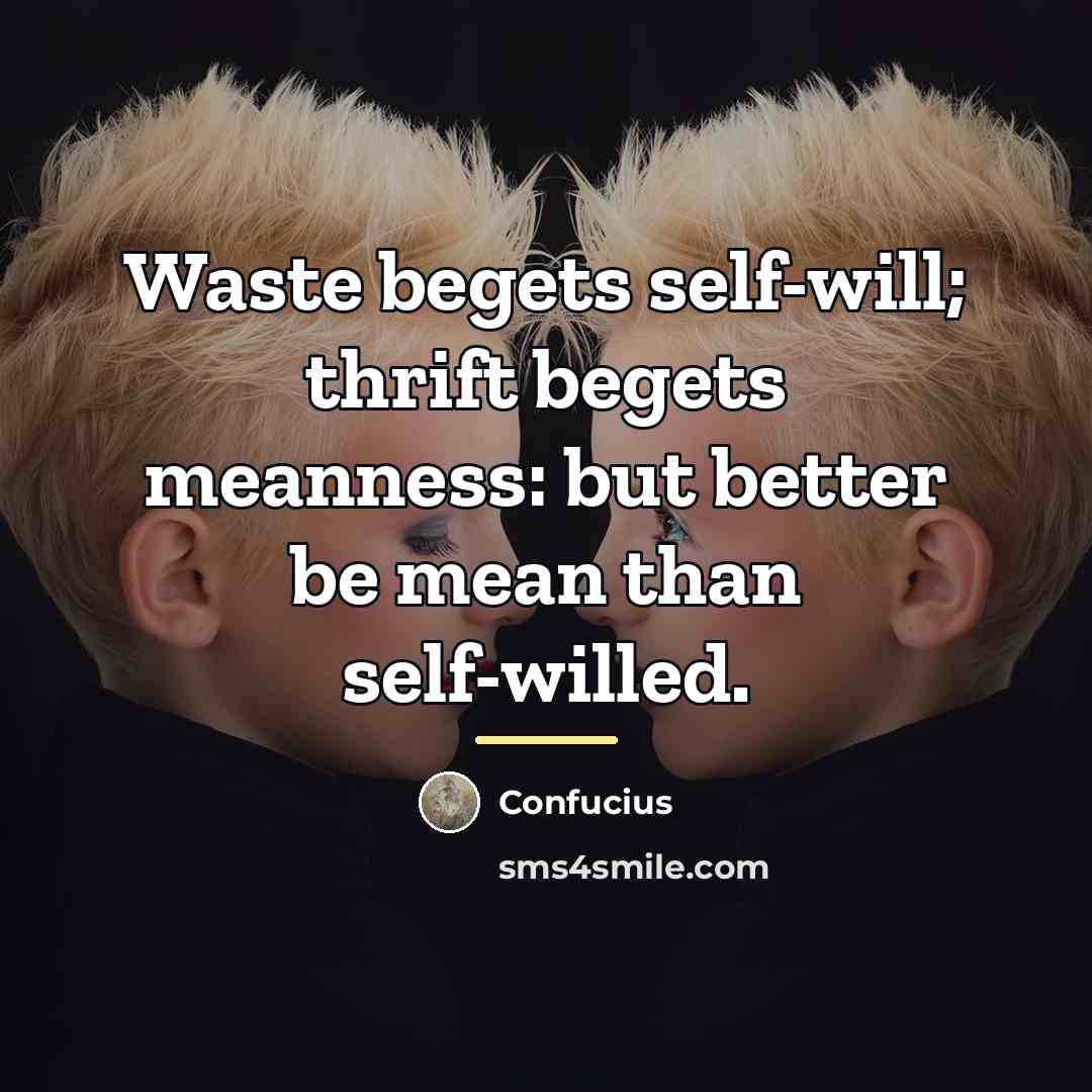 “Waste begets self-will; thrift begets meanness: but better be mean…” quote by Confucius