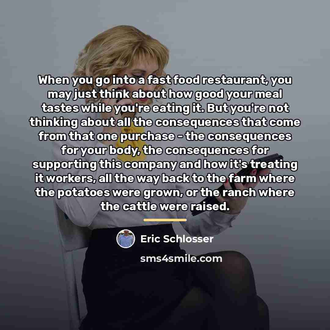 “When you go into a fast food restaurant, you may…” quote by Eric Schlosser