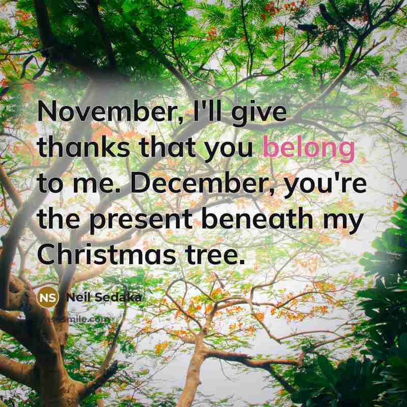 “November, I'll give thanks that you belong to me. December,…” quote by Neil Sedaka