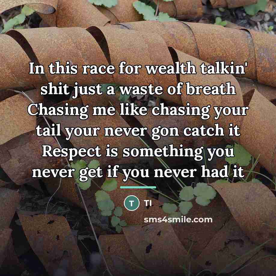 “In this race for wealth talkin' shit just a waste…” quote by TI