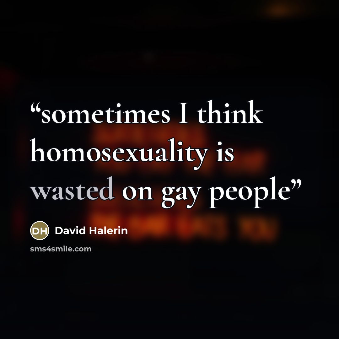 “sometimes I think homosexuality is wasted on gay people” quote by David Halerin