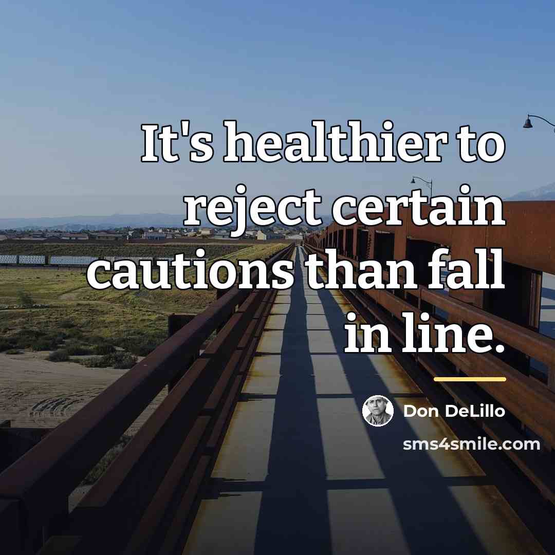 “It's healthier to reject certain cautions than fall in line.…” quote by Don DeLillo