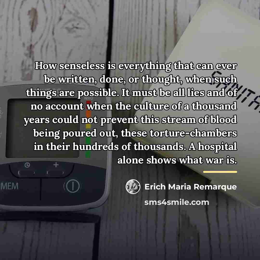 “How senseless is everything that can ever be written, done,…” quote by Erich Maria Remarque