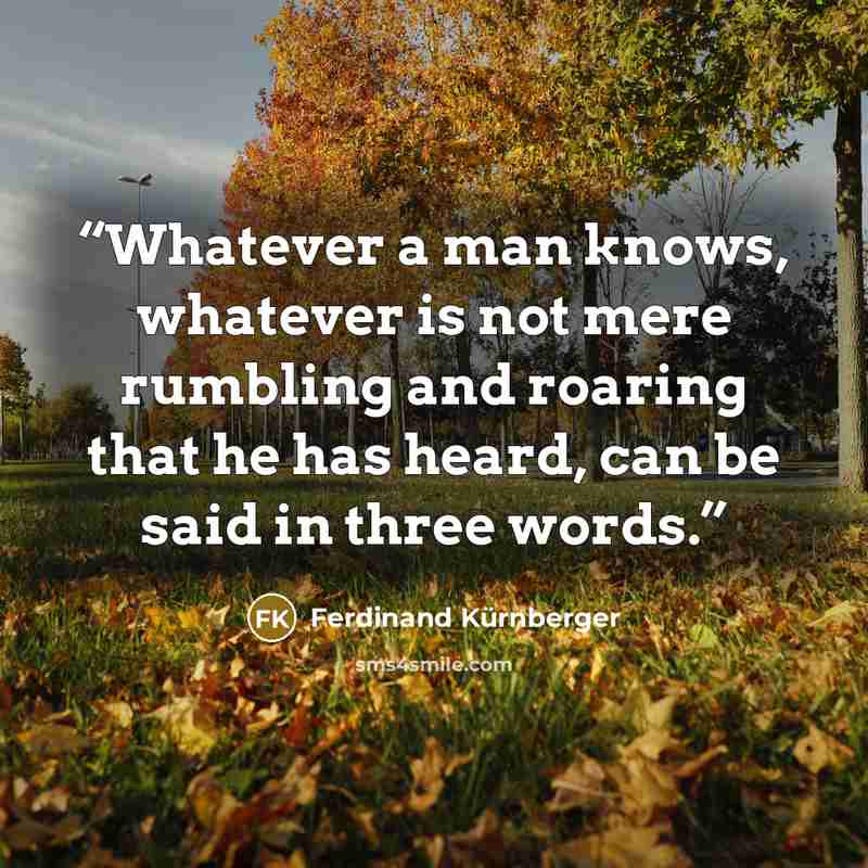 “Whatever a man knows, whatever is not mere rumbling and roaring that he has heard, can be said in three words.” quote by Ferdinand Kürnberger