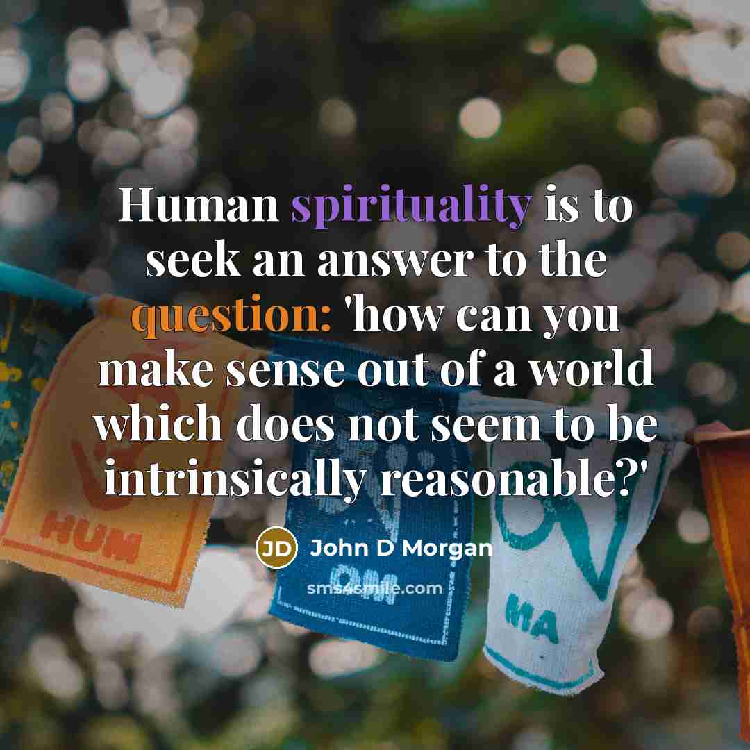 “Human spirituality is to seek an answer to the question: 'how can you make sense out of a world which does not seem to be intrinsically reasonable?'” quote by John D Morgan