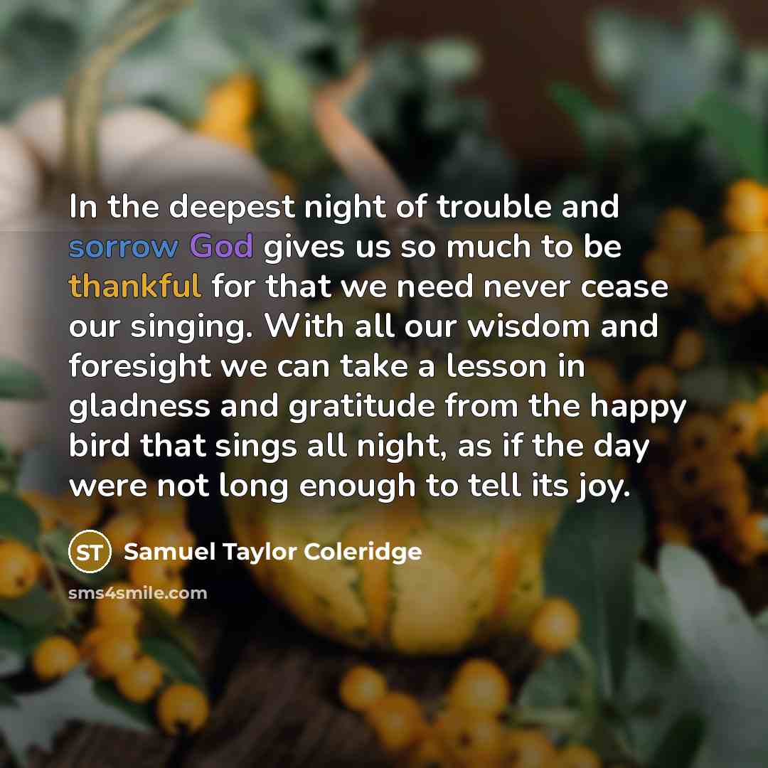 “In the deepest night of trouble and sorrow God gives…” quote by Samuel Taylor Coleridge