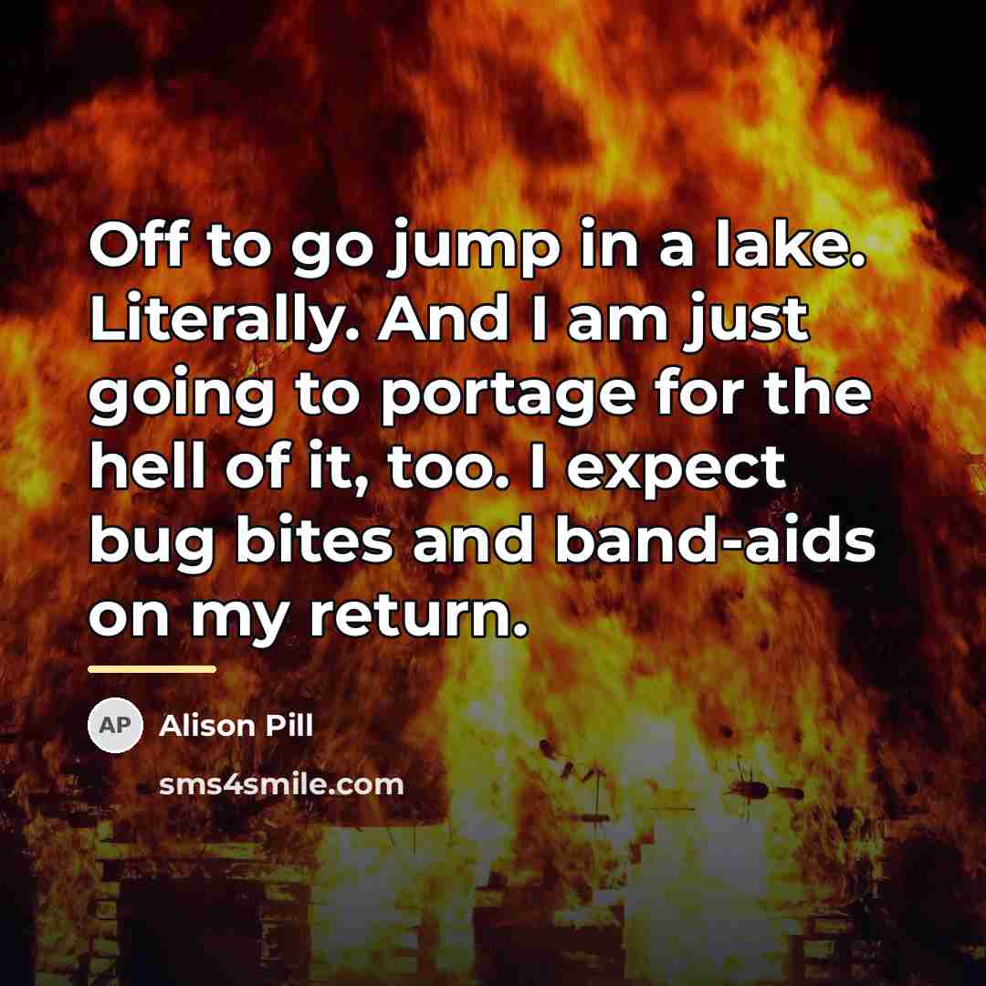 “Off to go jump in a lake. Literally. And I…” quote by Alison Pill