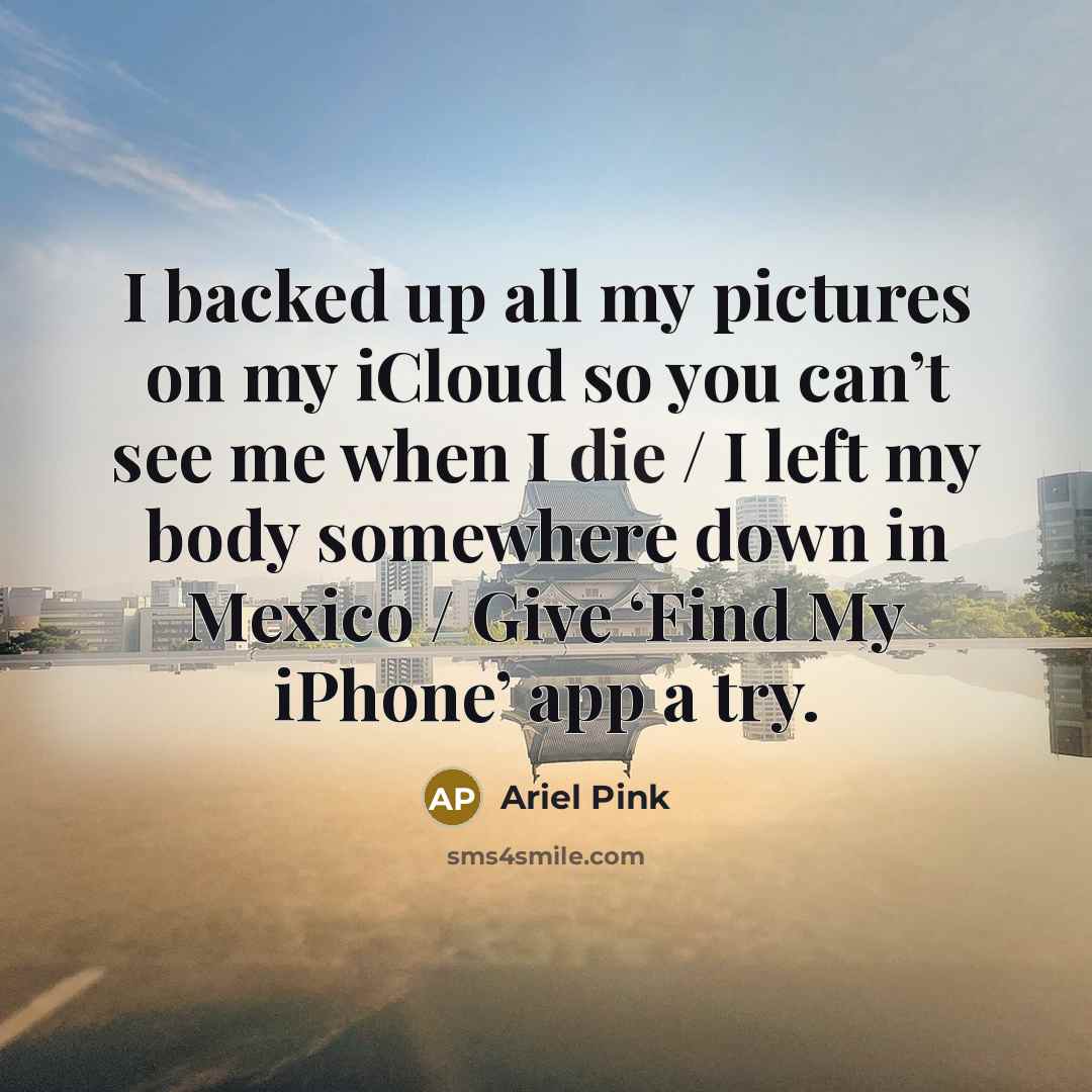“I backed up all my pictures on my iCloud so…” quote by Ariel Pink