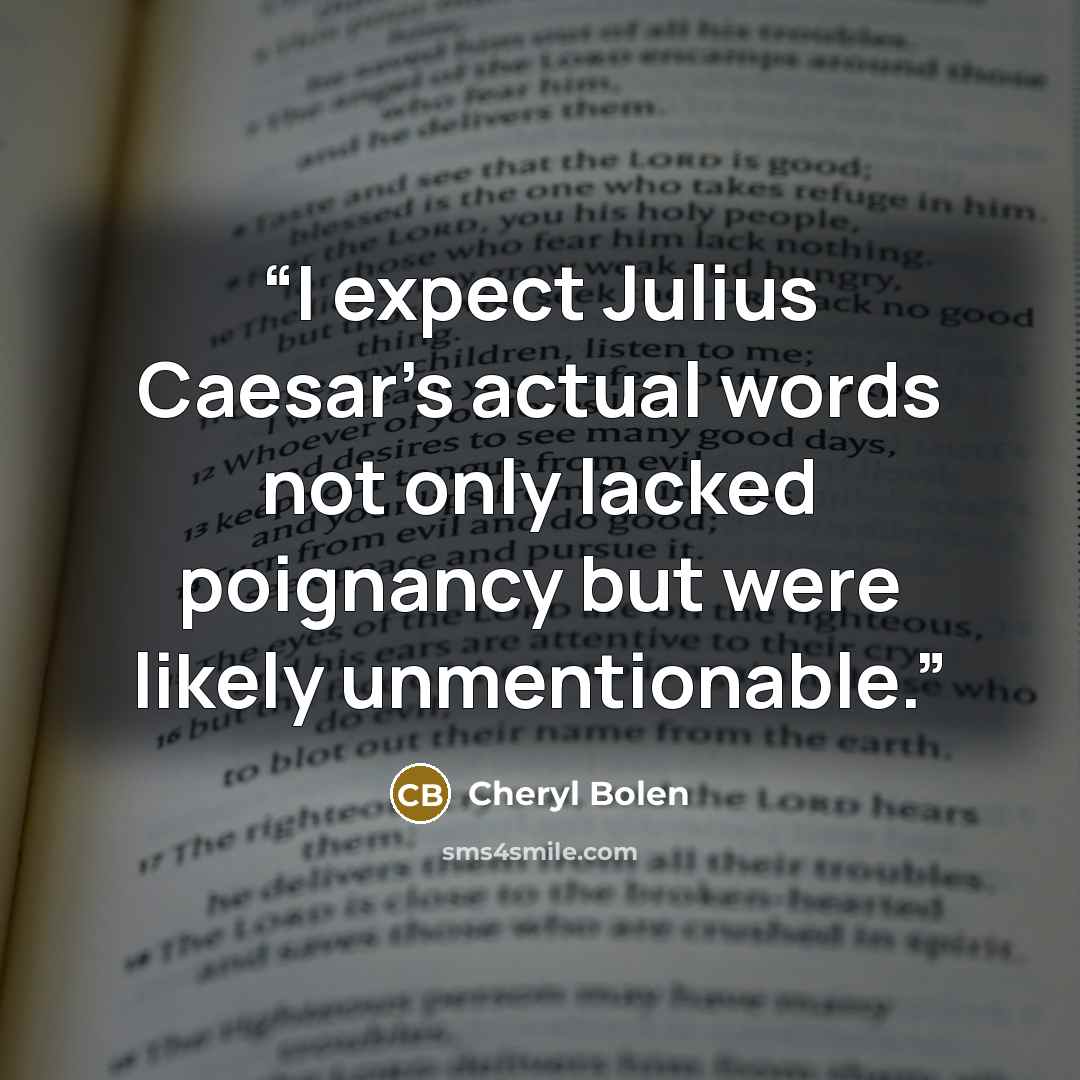 “I expect Julius Caesar's actual words not only lacked poignancy but were likely unmentionable.” quote by Cheryl Bolen