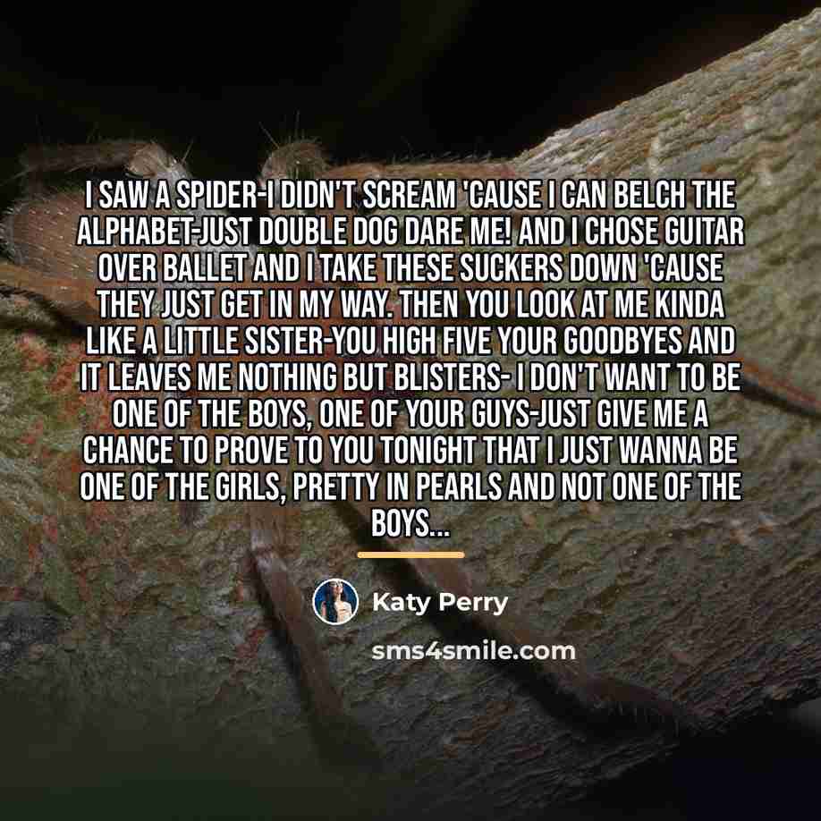 “I saw a spider-I didn't scream 'cause I can belch…” quote by Katy Perry