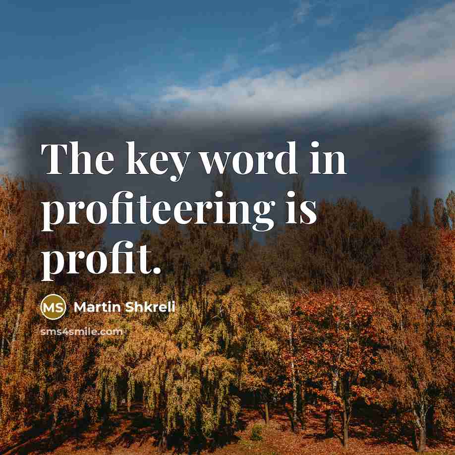 “The key word in profiteering is profit.…” quote by Martin Shkreli