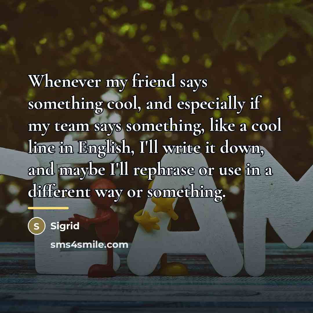 “Whenever my friend says something cool, and especially if my…” quote by Sigrid