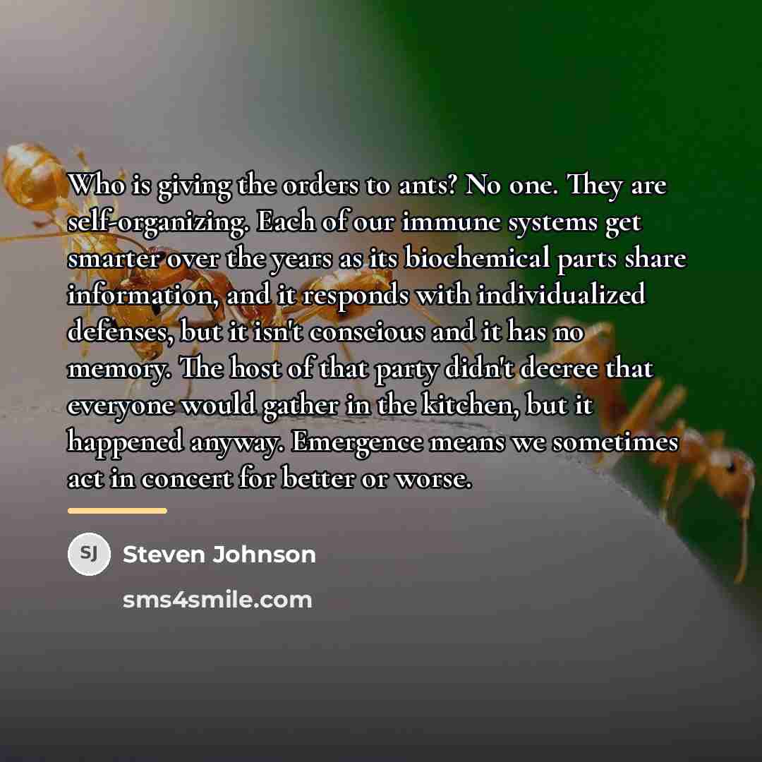 “Who is giving the orders to ants? No one. They…” quote by Steven Johnson