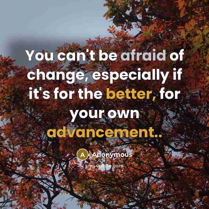 “You can't be afraid of change, especially if it's for the better, for your own advancement..” quote by Anonymous