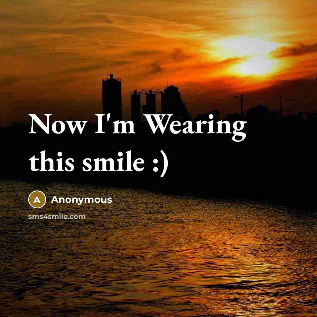 “Now I'm Wearing this smile :)…” quote by Anonymous