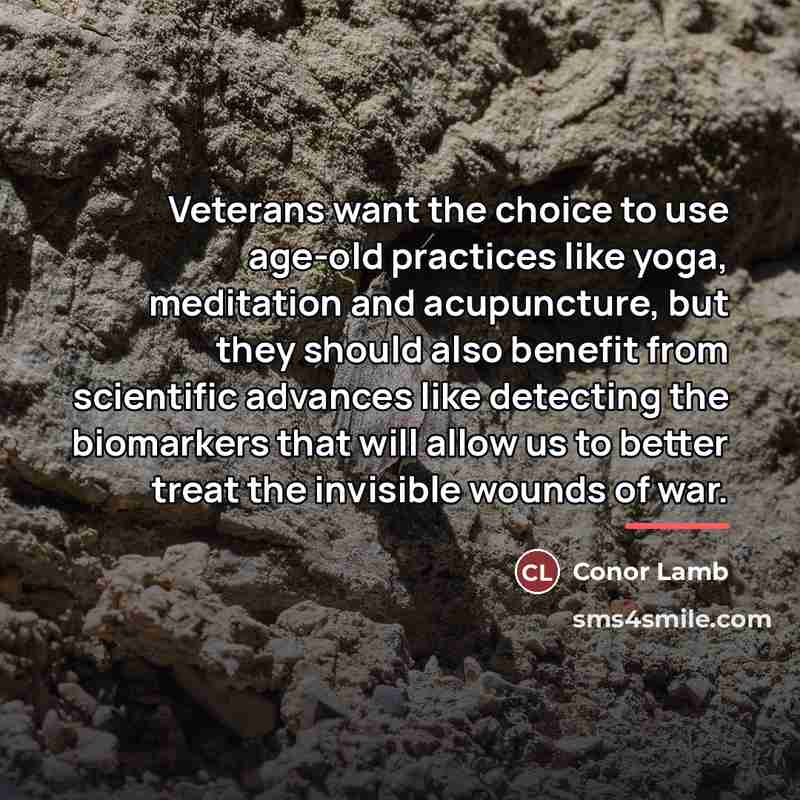 “Veterans want the choice to use age-old practices like yoga,…” quote by Conor Lamb