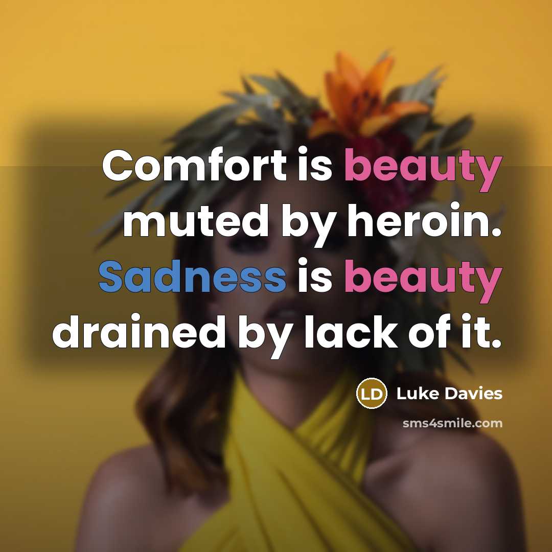 “Comfort is beauty muted by heroin. Sadness is beauty drained…” quote by Luke Davies