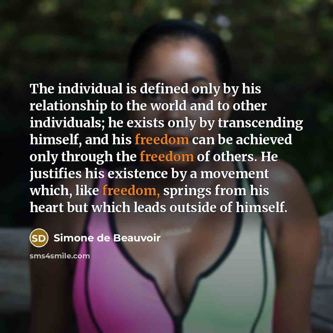 “The individual is defined only by his relationship to the…” quote by Simone de Beauvoir
