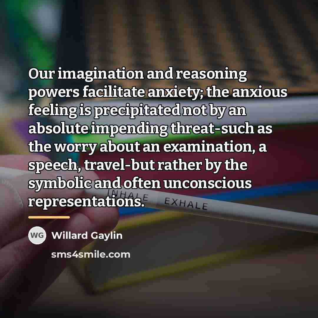 “Our imagination and reasoning powers facilitate anxiety; the anxious feeling…” quote by Willard Gaylin