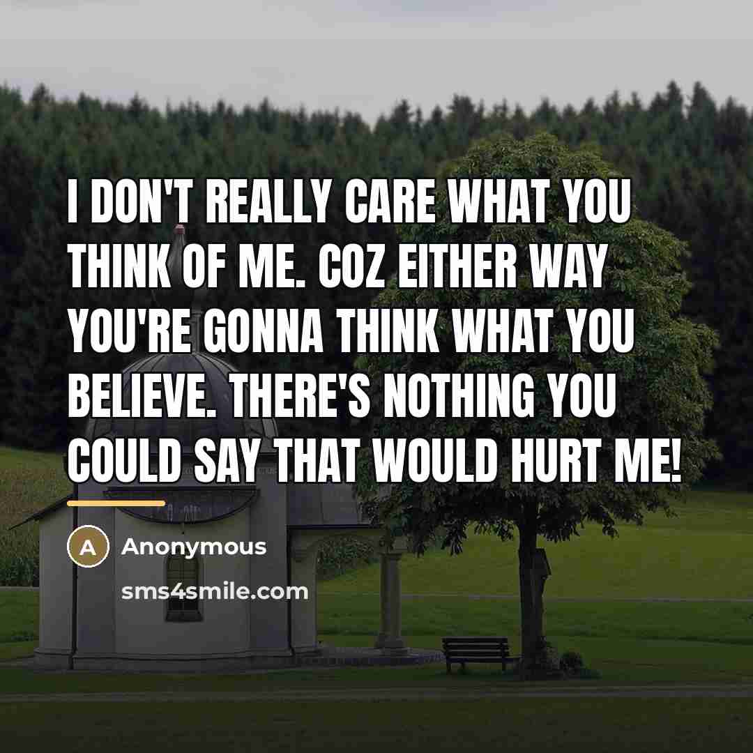 “I don't really care what you think of me. Coz…” quote by Anonymous