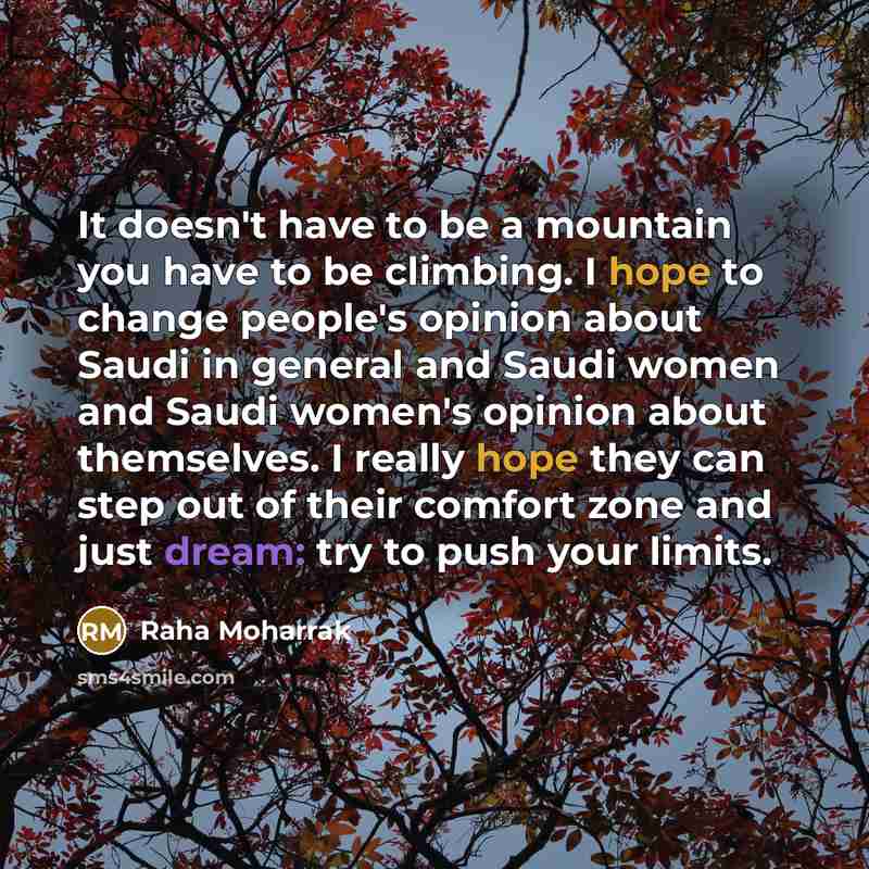 “It doesn't have to be a mountain you have to…” quote by Raha Moharrak