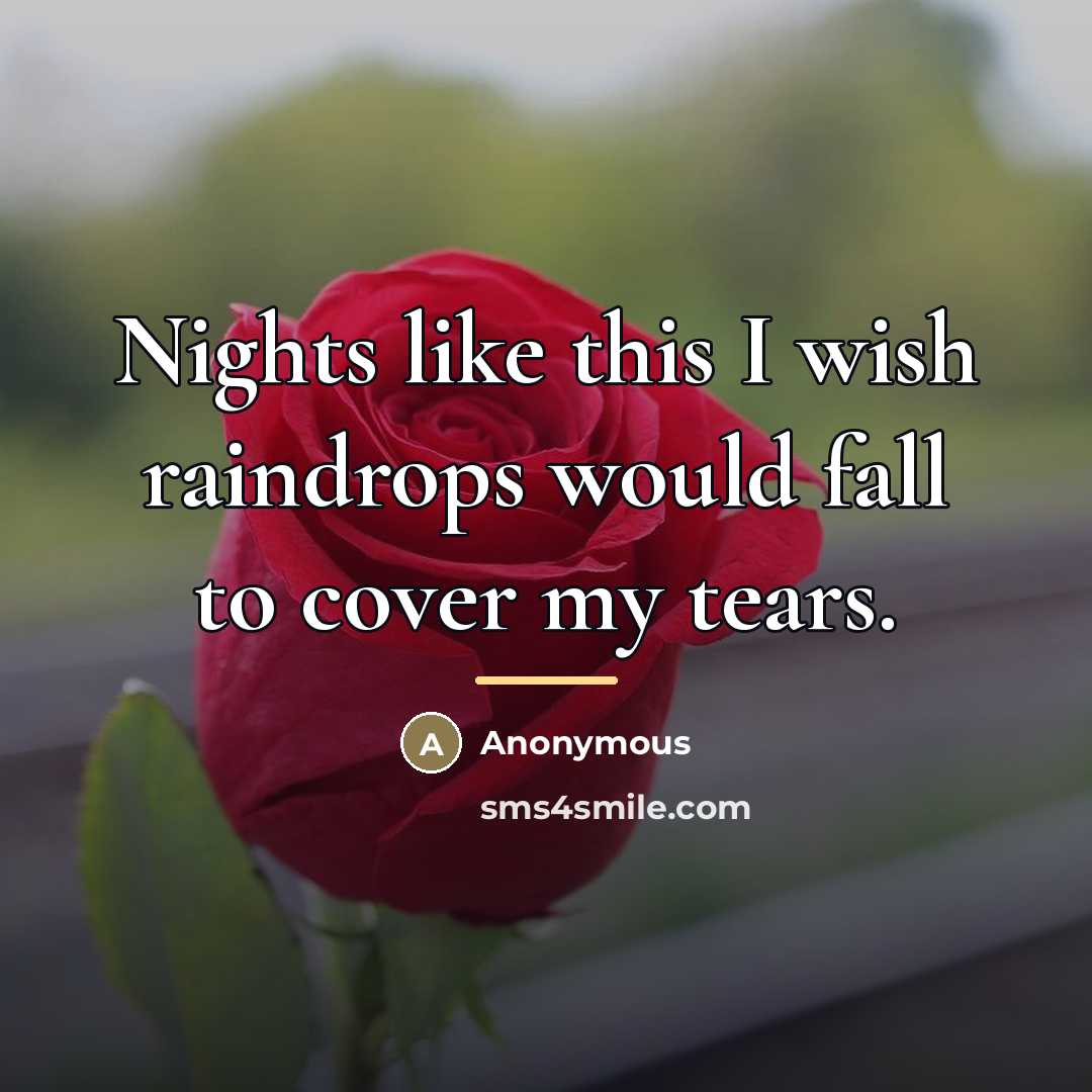 “Nights like this I wish raindrops would fall to cover…” quote by Anonymous